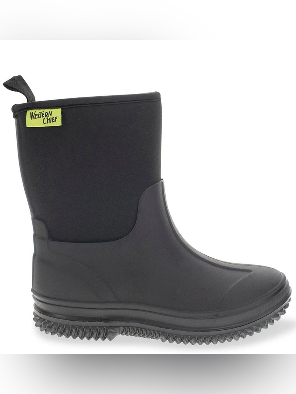 Western Chief Kids Black Pull-On Rain Boots with Neon Logo Size 8
